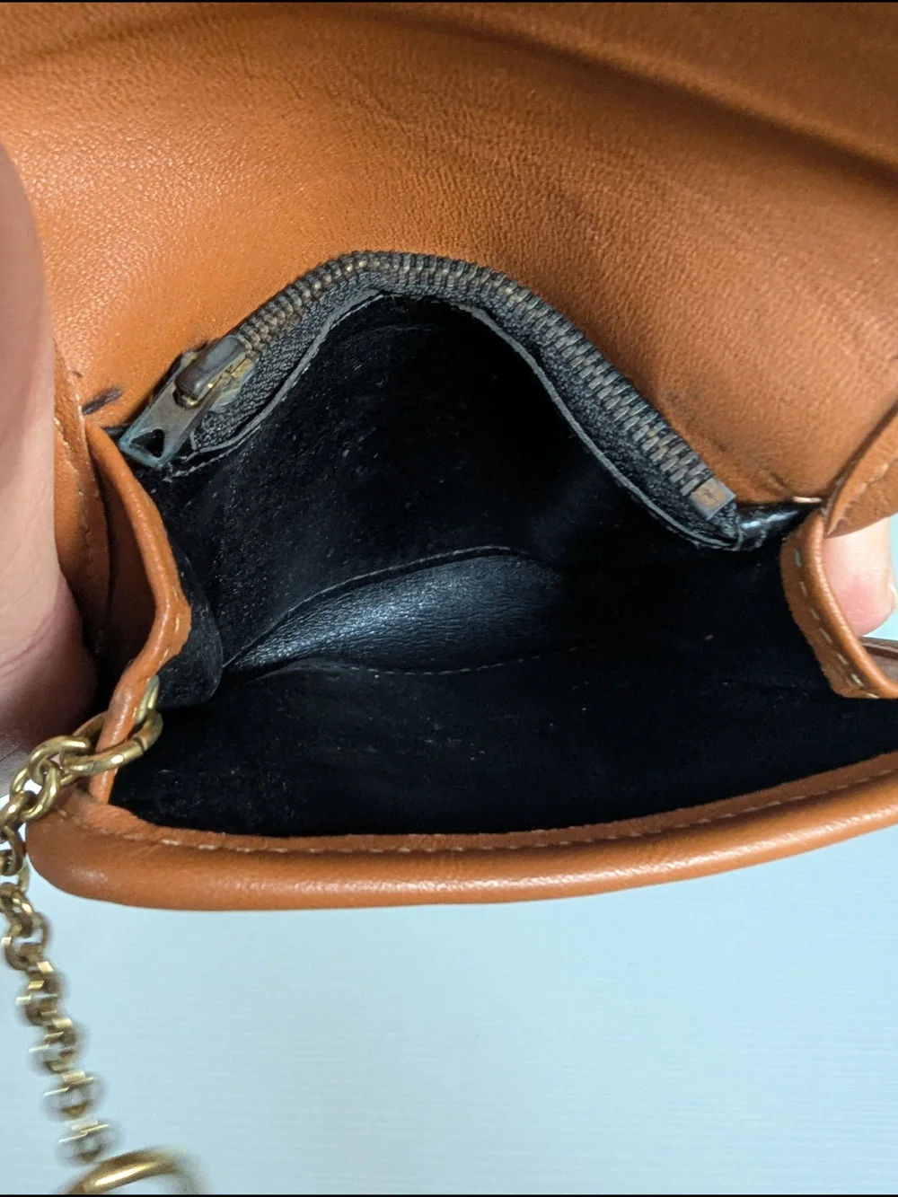 Coach Tan Leather Wallet with Gold Chain
